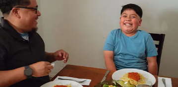 A family eating together.
