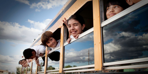 Salvation Army campers on a bus